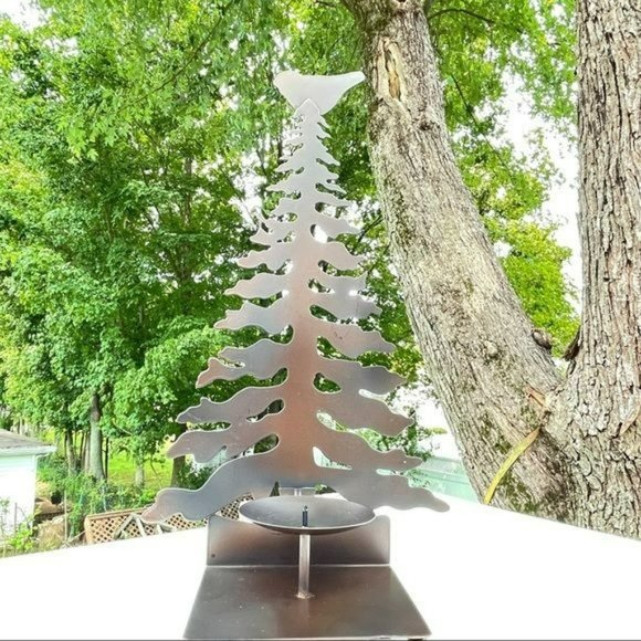 Vintage Metal Candle Holder Pine Tree Shaped 18.5in Farmhouse Style Winter - Picture 11 of 16